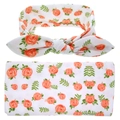 Infant baby swaddle blanket and headband set with orange rose floral print in soft knit - White Orange Rose (1)
