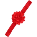 Elastic red baby headband featuring a vibrant multi-layer fabric flower with soft mesh mesh - Red