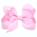 Pink grosgrain ribbon bow hair clip for children with classic ribbed texture and soft color - Pink