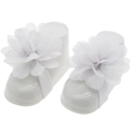 Sandales pieds nus bébé blanches avec fleurs en mousseline et sangles pour nouveau-né - Blanc