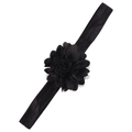 Elastic black satin headband for kids with large layered mesh flower accessory - Black