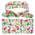 Baby floral swaddle set with rose print headband and matching rabbit ear bow accessory - Pink Rose Pattern (2)