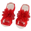 Rote Barfuß-Sandalen für Babys mit Chiffon-Blume und weichem elastischem Band - Rot