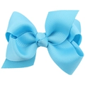 Sky blue 8cm grosgrain ribbon bow hair clip with ribbed texture for girls - Blue