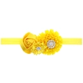 Fascia elastica per neonati con rose di raso giallo e centri in strass scintillanti - Giallo