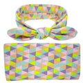 Baby swaddle blanket and bunny ear headband set with pink geometric triangle patterns - Color Geometric Triangle (3)