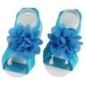 Ein Paar hellblaue Chiffon-Blumen-Barfuß-Sandalen für Neugeborene und Fotoshootings - Blau