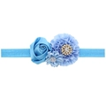 Fascia elastica per neonata con rose di seta blu e accenti di fiori con strass brillanti - Blu