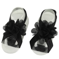 Paire de sandales pieds nus pour bébé avec fleurs en mousseline noire sur bandes - Noir