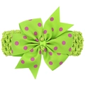 Bandeau bébé avec gros nœud à pois et bande élastique au crochet vert fluo - Vert à Pois Rose