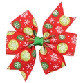 Fiocco per capelli natalizio con nastro in gros-grain rosso e verde e fiocchi di neve - Stile Fiocco di Neve Rosso (4#)
