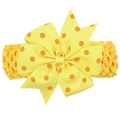 Fascia per capelli neonata gialla a pois con grande fiocco in tessuto elastico morbido - Giallo Con Pois Arancioni
