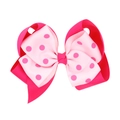 Double-layered pink polka dot bow hair clip for girls made of grosgrain ribbon - Rose Pink