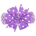 Bandeau violet à nœud à pois pour bébés avec un ruban en tricot élastique doux - Points Violet Blanc