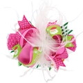 Christmas themed baby headband with multi-layer pink and green bows and white feather trim - 5#