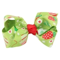 Handmade Christmas bow hair clip with festive patterns on green grosgrain ribbon - Green Festive Strawberry Glove Print (5#)
