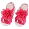 Sandales pieds nus en fleur mousseline rose fuchsia avec bande élastique bébé - Rouge Rose