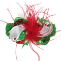 Christmas feather bow headband in red and green with snowflake patterned silk ribbon - Size 6