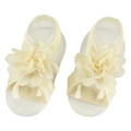 Sandales pieds nus en fleur de mousseline beige avec bande élastique pour nouveau-nés - Blanc Lait