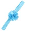 Bandeau bébé bleu ciel avec fleur en maille multicouche et ruban côtelé élastique - Bleu Ciel