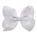8 inch white iridescent sequin hair bow clip for girls with sparkling fishtail finish - White