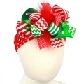 Christmas bow headband for babies with red feathers and multi-patterned festive ribbons - Red