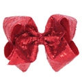 Sparkly 8-inch red sequin bow hair clip for girls, festive hair accessory with fish scale texture - Red