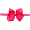 Rose pink 12cm grosgrain bow headband with elastic band for babies and toddlers - Rose Red