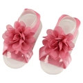 Sandales pieds nus en fleur de mousseline rose pour nouveau-nés avec bandes élastiques - Vieux Rose