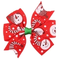 Fiocco per capelli natalizio rosso con stampa pupazzo di neve e nastro verde centrale - Stile Pupazzo di Neve Pois Rosso (3#)