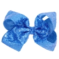 8 inch royal blue sequined hair bow clip for girls featuring a sparkly glitter finish - Blue