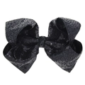 Glittery 8-inch black sequin hair bow clip for girls with shimmering fabric texture - Black