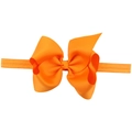 Bright orange 12cm grosgrain ribbon bow headband for babies with elastic band - Orange