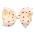 Grande fermaglio per capelli a fiocco crema con pois rosa e texture in grosgrain - Bianco crema con pois rosa fucsia