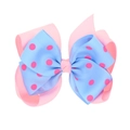 Clip de pelo infantil con lazo de cinta de grosgrain a capas con lunares azul y rosa - Azul Tiffany