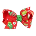 Christmas hair bow for kids with red ribbon and white snowflake patterns for holiday styling - Red Glove Snowflake Print (7#)