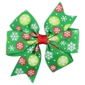 Green Christmas ribbon hair clip with white snowflake pattern and red bow center - Green Snowflake Polka Dot Style (5#)