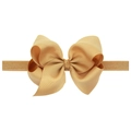 Champagne gold grosgrain ribbon bow headband for baby girls with elastic band - Light Coffee