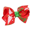 Christmas hair bow for kids featuring festive red grosgrain ribbon and colorful tree patterns - Red Christmas Tree Star Flower Print (8#)