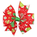 Festive red Christmas bow hair clip with glove and snowflake patterns on grosgrain ribbon - Red Festive Print Style (8#)