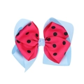 Pinza para el pelo con lazo de cinta de grosgrain con lunares azul claro y rosa - Azul Rojo Rosa