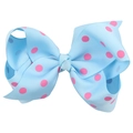 Nœud à cheveux de 11 cm en ruban gros-grain bleu clair avec pois roses - Point Bleu Rose