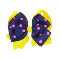 Kids large double-layered hair clip with yellow grosgrain and pink polka dot pattern - Yellow Navy