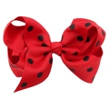 Barrette à cheveux avec nœud en gros-grain rouge à pois noirs sur fond blanc pur - Rouge à Pois Noirs