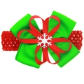 Diadema navideña para bebé con lazo de cinta roja y verde y detalle de copo de nieve - Estilo Copo de Nieve Rojo Verde Plata (2)
