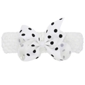 Fascia per capelli neonata in maglia bianca con grande fiocco bianco a pois neri - Bianco con punti neri