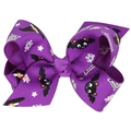 Fiocco per capelli di Halloween in gros-grain viola con stampe di pipistrello e strega - Pipistrello Viola Cappello da Strega (N.1)