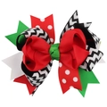 Christmas bow hair clip with red, green, white grosgrain ribbon and polka dot patterns - 1# (Red Green White Polka Dot Chevron)