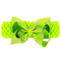 Fascia neonata verde neon con un grande fiocco a pois rosa su una fascia elastica all'uncinetto - Verde con pois arancioni