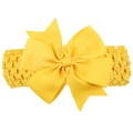 Elastic bright yellow baby headband with large layered grosgrain ribbon bow - Yellow